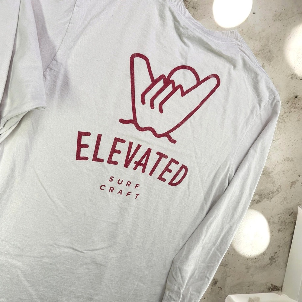 Elevated Surf Craft Shirt Mens L White Long Sleeve Graphic Shaka Hang Loose Tee